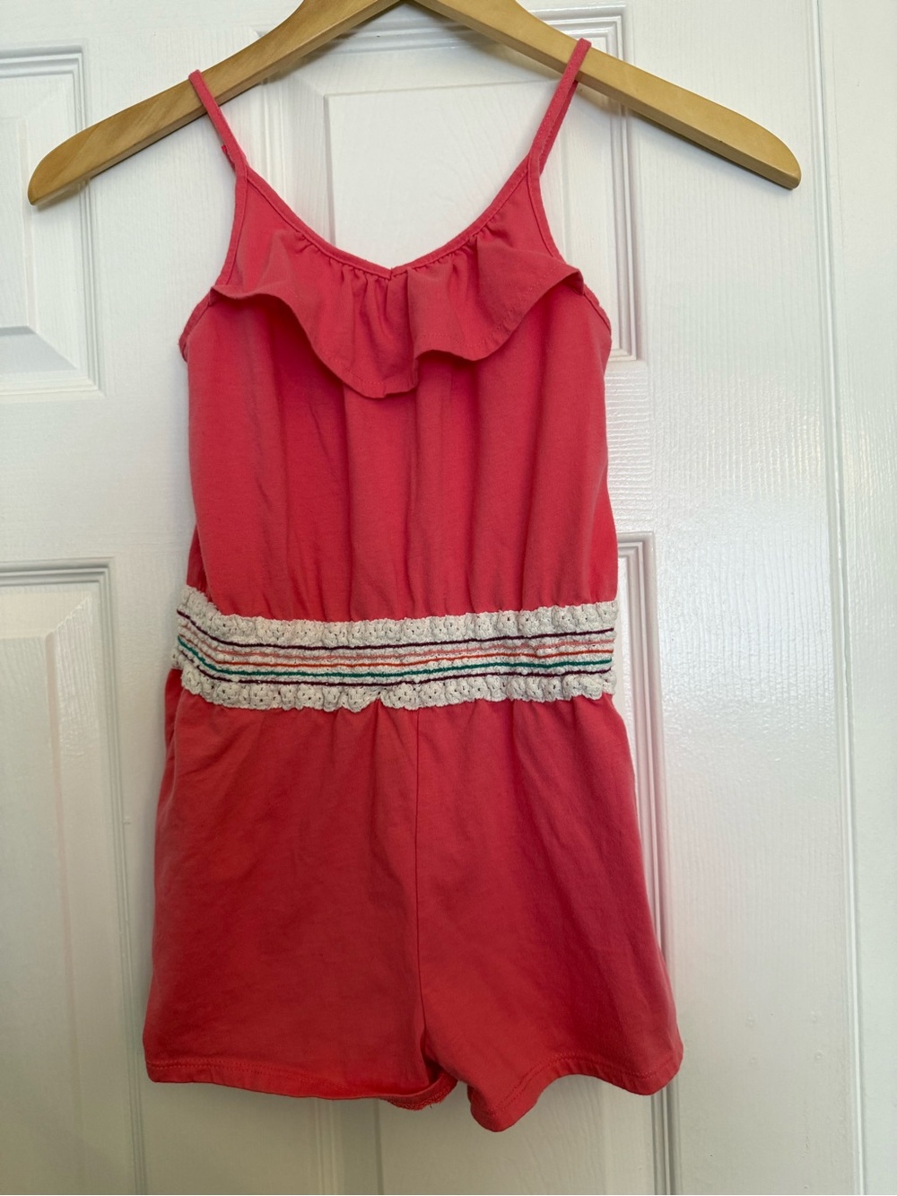 Roxy Coral Pink Ruffle Strap Romper with Lace Waist